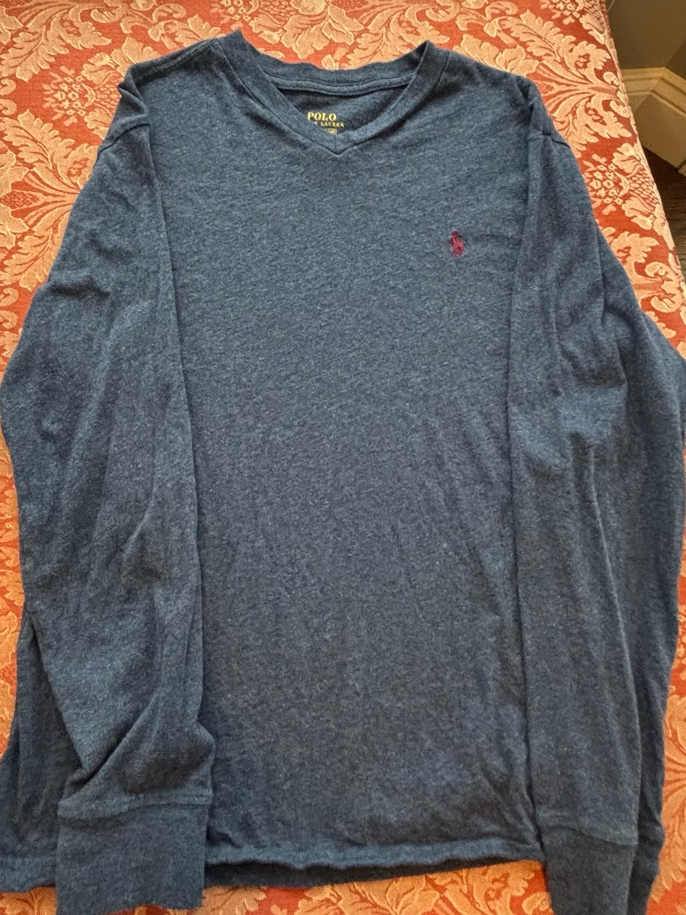 Polo by Ralph Lauren Men's V-Neck Long Sleeve Shirt - Blue